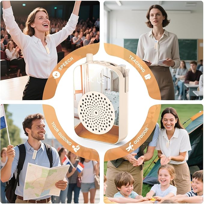PRUNUS A10 Voice Amplifier Wireless with Lavalier Microphone Charging &Storage,Portable Voice Amplifier with Laple Mic Speaker,Mini Voice Amplifier for Classroom,Speech,Training Outdoor (Beige)