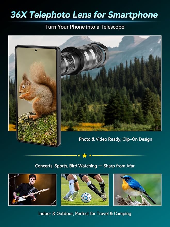 APEXEL 36x Telephoto Lens Compatible with Samsung Galaxy S25 Ultra | Photography for Travel, Birdwatching, Exploration | Kit with Sturdy Metal Tripod and Threaded Phone Case