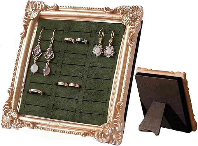 Jewelry Display Stand Vintage Ring Holder Box Earring Tray Retro Picture Frame Style Ring OrganizerJewelry Frame with Velvet