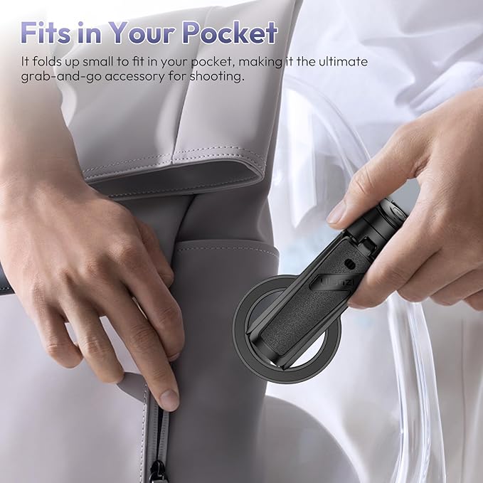 ULANZI Magnetic Phone Tripod, JJ03 Portable Selfie Stick Tripod for Magsafe with Remote, Mini Phone Stand Handle Grip for iPhone 17/16/15/Android, 360° Rotation Pocket Size for Travel Vlog Live