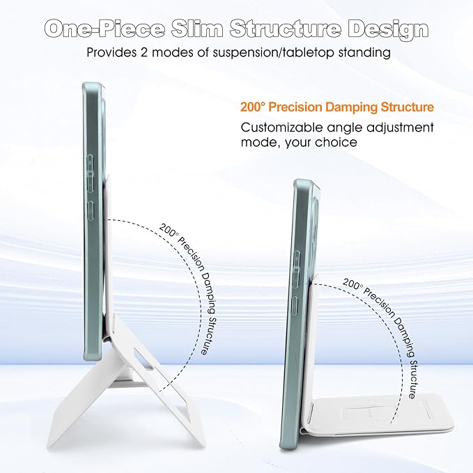 Phone Stand, Foldable Magnetic Phone Tripod, Angle Adjustment & Strong Magnets PU Leather Phone Stand, Compatible with All Smart Phone 16/15/14/13/12 (White)