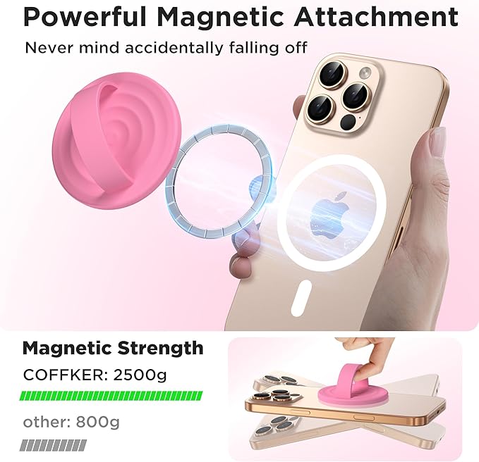 Magnetic Phone Grip Ring Holder, Liquid Silicone Magnet Cell Phone Grip Finger Loop, Compatible with Magsafe, Back of Phone for iPhone 17/16/15/14/13/12 Series, Tender Pink