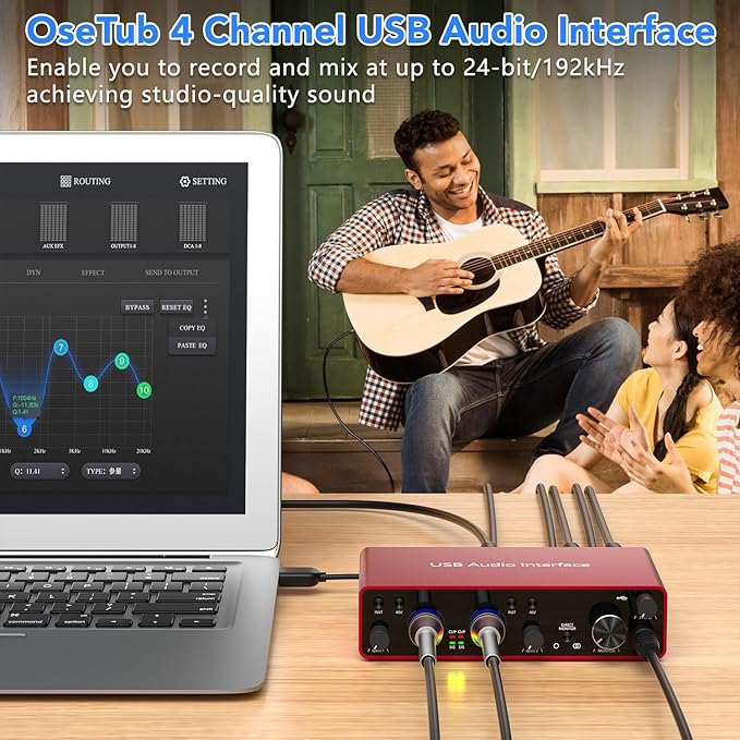 USB Audio Interface 4 Line Outputs & 2 Line Inputs with 48V Phantom Power 24Bit/192kHz for the Musicians, Vocalist, Podcaster, Works with Most DAWs and Recording Software(AR007-4 Line Outputs)