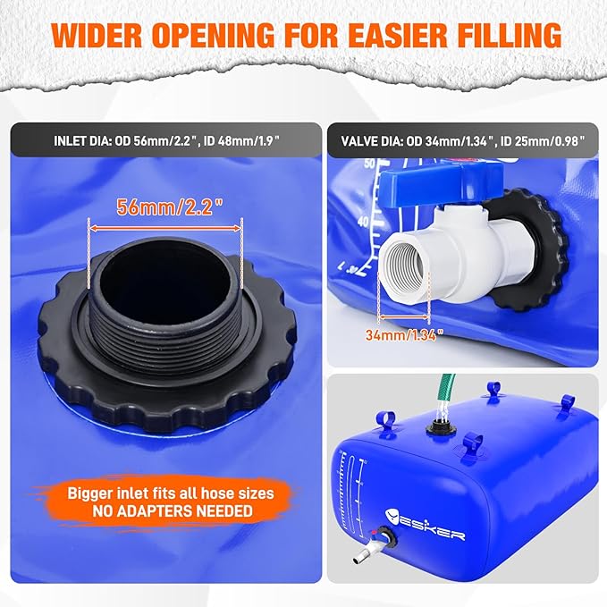 Yesker Portable Water Storage Bladder 63 Gallon – Heavy-Duty 1000D PVC Foldable Water Bladder Tank with 3/4" PVC Spigot for Garden, Camping & Emergency Use, Blue