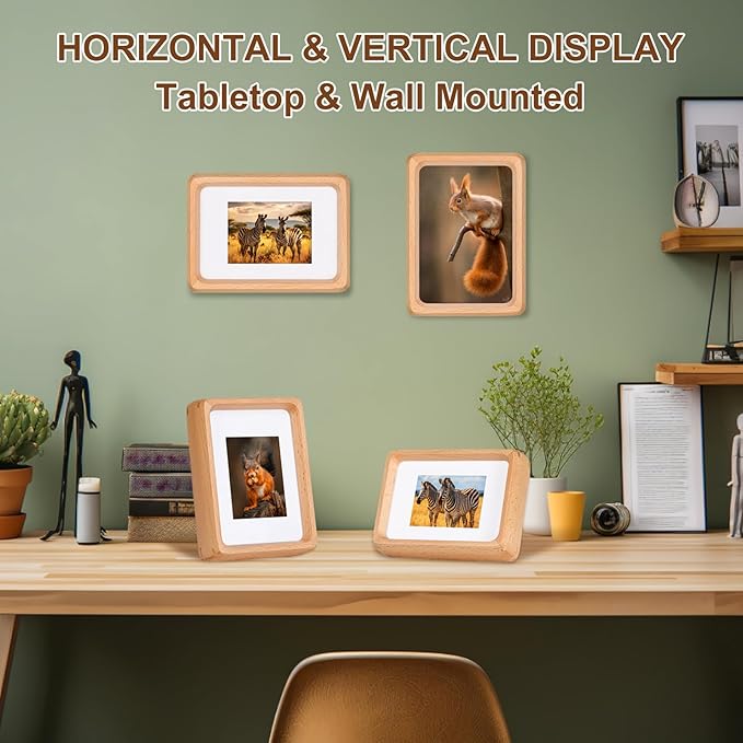 Kattepote Wooden Small Photo Frame 5x3.5 inch, Smll Picture Frames Display 2x3 Inch with Mat or 3.5x5 without Mat, with High Clear Acrylic, for Landscape or Portrait Orientation, Wall-Mount & Tabletop