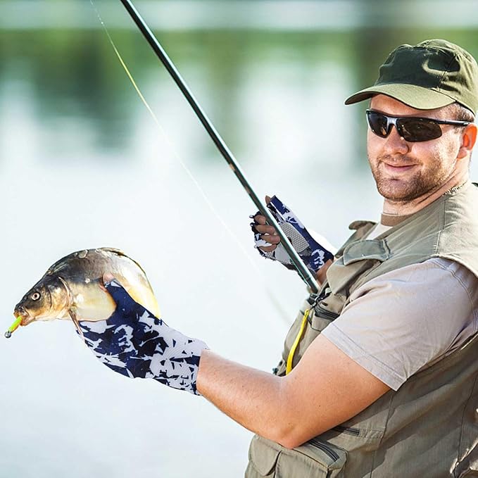 CHSMONB Fishing Gloves UPF50+ Sun Gloves, UV Protection Fingerless Gloves Men Women for Fishing, Kayaking, Rowing, Paddling, Canoeing, Hunting