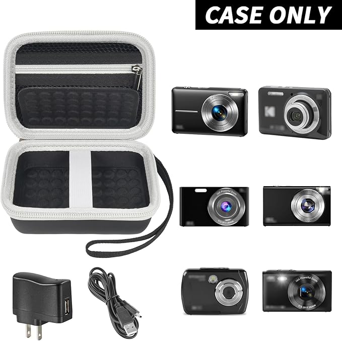 Boobowl Digital Camera Case Compatible with CAMKORY/for Lecnippy/for Lecran/for KODAK PIXPRO/for Qumcou/for WONNIE Point & Shoot Cameras, Small Compact Camera Pouch for SD Card Accessories (Black)
