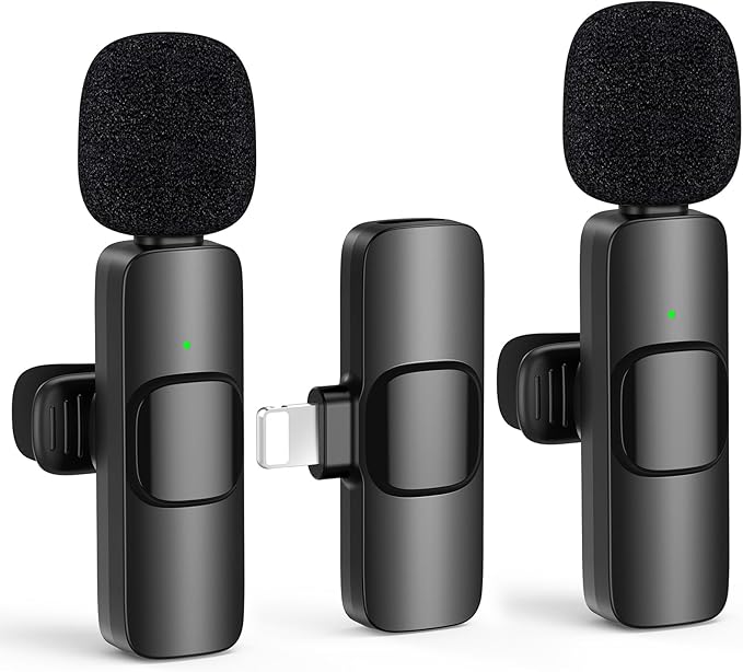 2 Pack Mini Wireless Lavalier Microphone for Lightning iOS Devices - Noise Reduction LAPE iPad Mic for Recording, Clip on Mic, Omni Lav Mic for Video Recording, Tiktok, YouTube, Vlog