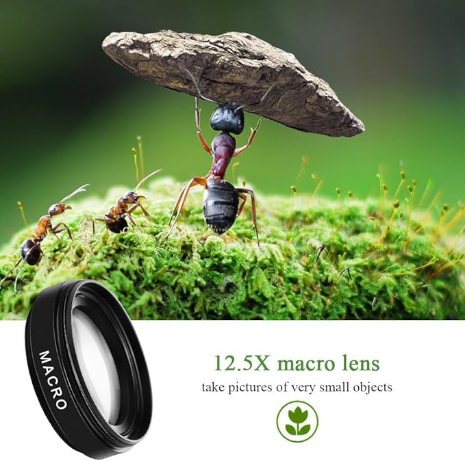 Phone Camera Lens, Professional Attachment Universal Clip on Cell Phone Photography Camera Attachable Mobile Extra 0.45X Wide Angle 12.5X Super Macro Lens Kit for iPhone Android Smartphone