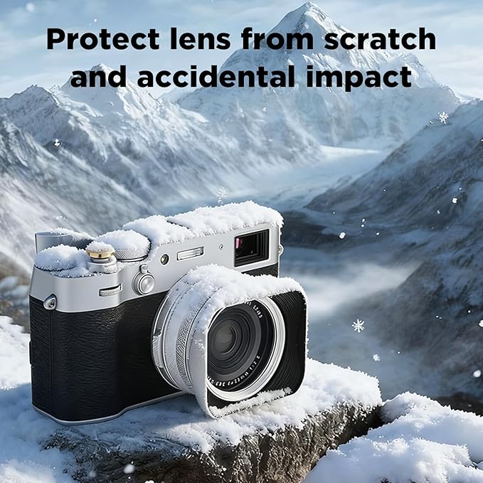 Haoge LH-X200S Square Metal Lens Hood with 49mm Adapter Ring Metal Cap for Fujifilm X100VI x-100vi x100v x100f x100t x100s Fuji Photo Camera Accessories Silver