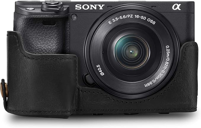 MegaGear MG1660 Ever Ready Leather Camera Case Compatible with Sony Alpha A6400 (18-135mm) - Black
