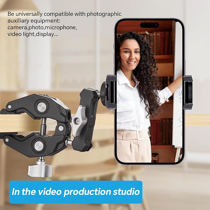 Super Clamp Camera Clamp Mount Monitor 360°Ballhead Magic Arm Double Ball Head Adapter with 1/4"-20 & 3/8"-16 Thread for Canon Nikon DSLR Camera/Gopro/LED Light Ronin-M/Ronin MX/FreeflyMOVI