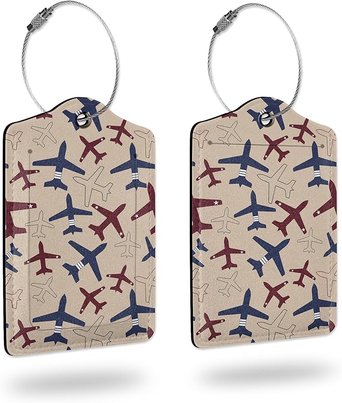 Luggage Tags for suitcases,2 Pack Airplane Luggage Tag,Leather Stainless Steel Loop Label Tag for Women Men Girls Travel Bag Suitcase