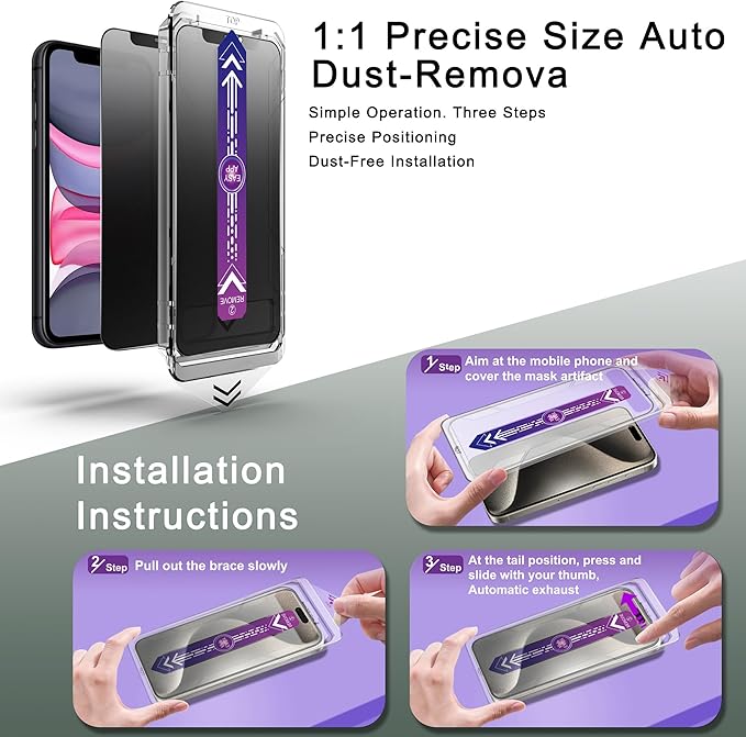 SHANG PIN JIA 2 Pack Matte Privacy Screen Protector for iPhone 11 and iPhon XR 6.1-Inch Auto Dust Removal, No Bubbles,Anti-Spy Tempered Glass Film, Easy Installation