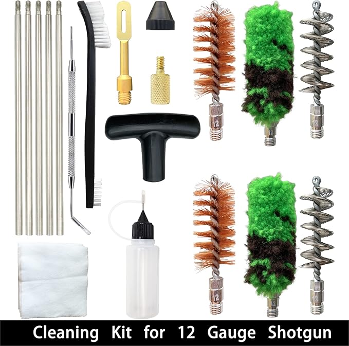 Shotgun Cleaning Kit 12 Gauge, Provided Double The Consumables, 30 Inch Stainless Steel Cleaning Rod (8-32 Thread) with Adaptor.