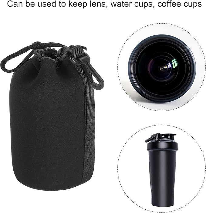 PATIKIL Camera Lens Bag, 2 Pcs 3.5" IDx7.1 H Drawstring Lens Pouch with Thick Protective Neoprene, Lens Case for DSLR Camera Lens, Water Coffee Cups Black