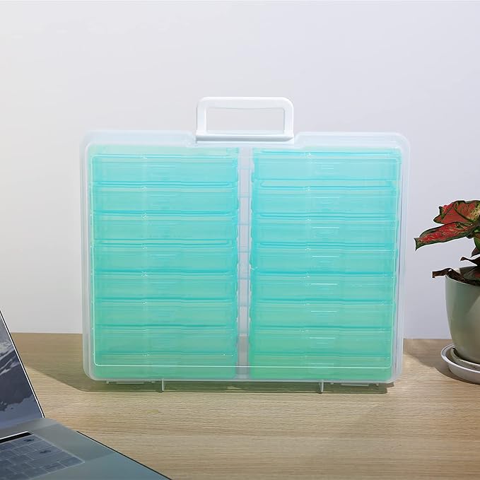 Naivees 4" x 6" Photo Storage Case with Handle, 16 Inner Photo Organizer Keeper, Extra Large Storage Picture Boxes, Seed Storage, Transparent Craft Keeper (Green)