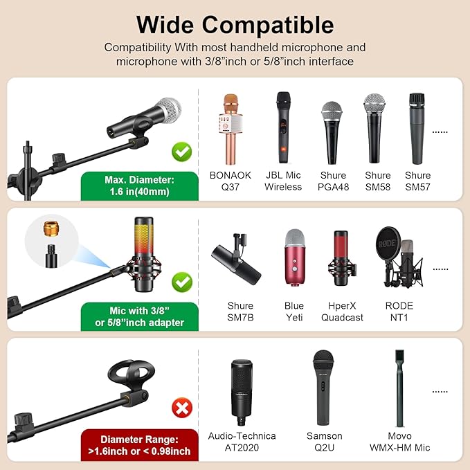 Mic Stand,6 In 1 Microphone Stand Floor Boom Mic Stand, Support Boom Gooseneck Mic Clips Tablet Phone Holder Any Combination With Mic Stand Bag