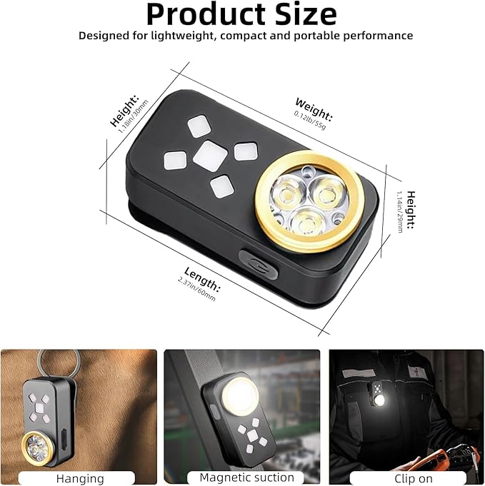Rechargeable EDC Flashlight, Mini LED Flashights, 500 Lumens Portable Clip EDC Light, Pocket Flashlights, Magnetic Small Keychain Flashlight for Signaling, Camping, Emergency (Black)