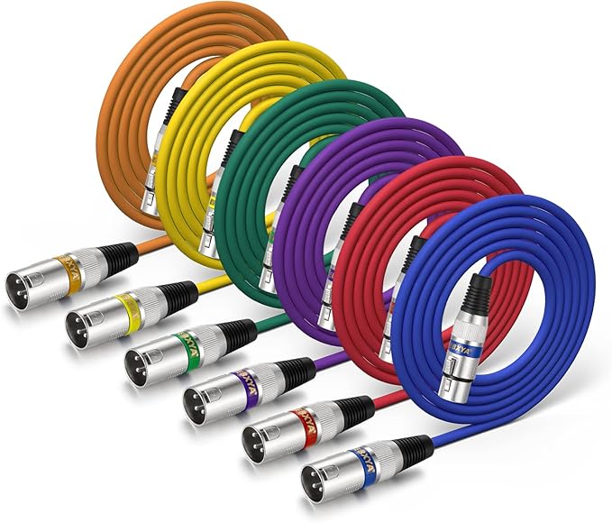 EBXYA XLR Microphone Cable - XLR Male to Female Cable 6ft 6 Color Packs with 3-Pin Balanced XLR Cables for Mic Mixer, Recording Studio, Speaker