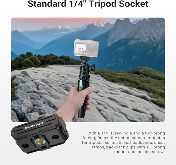 NEEWER Magnetic Quick Release Mount Adapter Compatible with DJI OSMO Action 5 Pro 4 3 360, Foldable Action Camera Stand Base Bracket Accessories, 2 Prong & 1/4" for Video Recording Filming, DP04