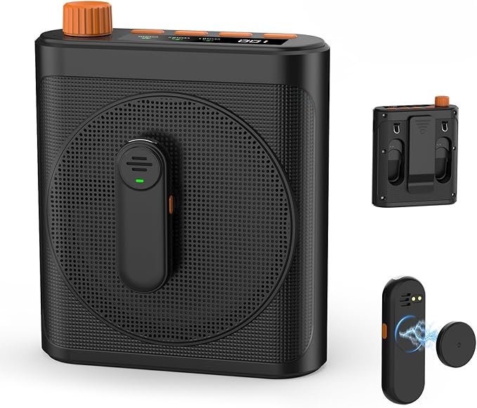 15W Wireless Voice Amplifier with 2 Magnetic Lavalier Mics & Noise Reduction - Bluetooth 5.3 PA System for Teachers, Tour Guide, Yoga - 15H Rechargeable Battery, Waist-Mount Design (Black)