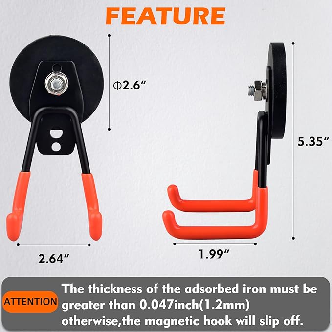 MUTUACTOR Magnetic Hooks Heavy Duty,2PCS Strong Magnetic Garage Hooks for Hanging,Anti-Slip Powerful Magnet Storage Utility Hooks for Cruise Cabins Cabinet Fridge Shed Workshop