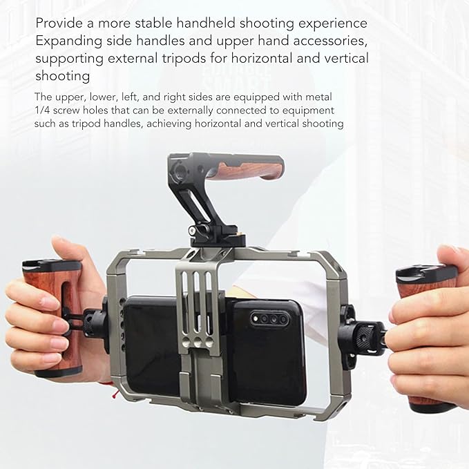Smartphone Video Rig Camera Cage, Handheld Phone Stabilizer for Video Recording, Aluminum Alloy Stabilizer Grip with Adjustable Bracket and Multi Expansion Mounts, Vlogging