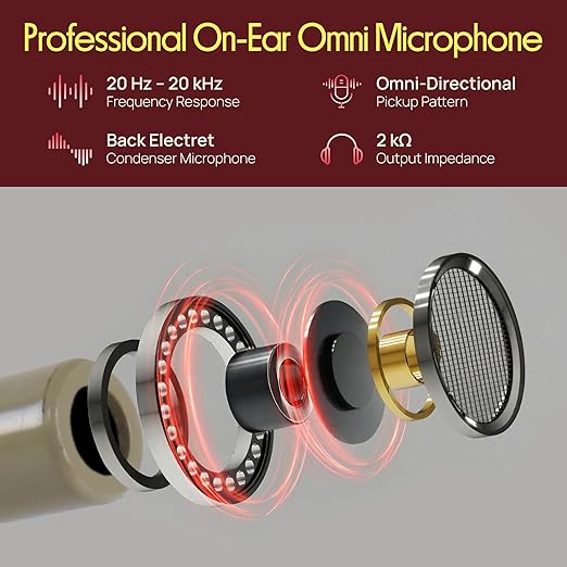 PYLE-PRO On-Ear Audio Condenser Microphone - Portable Omnidirectional Wired Headset Condenser Mic With 4 Pin Mini XLR Cable and Windscreen - Works with Shure System - PMEMS10 (Skin Tone), Beige