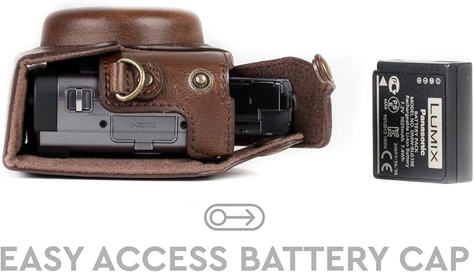 MegaGear MG1259 Ever Ready Leather Camera Case compatible with Panasonic Lumix DC-ZS80, DC-ZS70, DC-TZ95, DC-TZ90 - Dark Brown