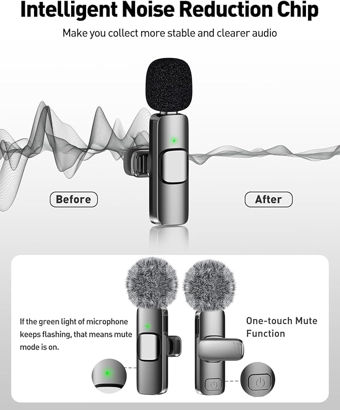 PoP voice USB C Mini Microphone for iPhone 16/15/14/Android, Wireless Lavalier Microphone with Noise Reduction, Lapel Lav Mic for Vlog YouTube TikTok Recording, 12H, 65ft
