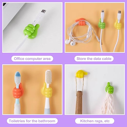 32 Pack Thumbs Up Wall Hooks, Self-Adhesive Silicone Clips for Cable Management, Key Holder, Desk Organizer, Fun Decorative Hooks for Office and Home