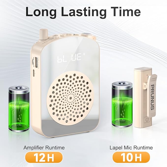PRUNUS A10 Voice Amplifier Wireless with Lavalier Microphone Charging &Storage,Portable Voice Amplifier with Laple Mic Speaker,Mini Voice Amplifier for Classroom,Speech,Training Outdoor (Beige)