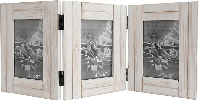 RiteSune Rustic Picture Frame White, 4X6 Picture Frame College, 3 Photo Frame Hinged Farmhouse Picture Frames Desk Photo Frame for Home Office