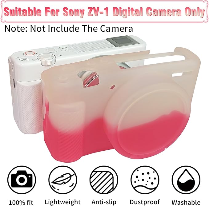 Easy Hood Camera Case for Sony ZV-1, Soft Silicone Cover Camera Sleeve Body Skin Protective Case with Removable Lens Cap for Sony ZV1 Digital Camera, White Pink