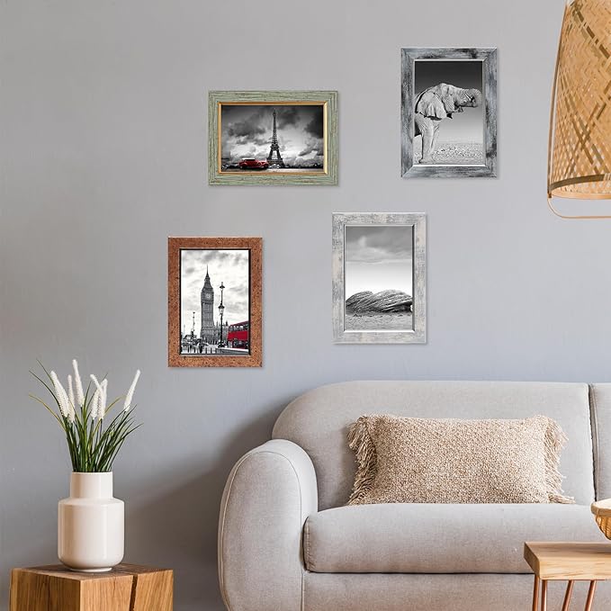 Fixwal 4x6 Picture Frame Set of 5, Vintage Photo Frame, Rustic Retro Picture Frame with Tempered Glass, Decorative Art on Walls and Tabletop Placement
