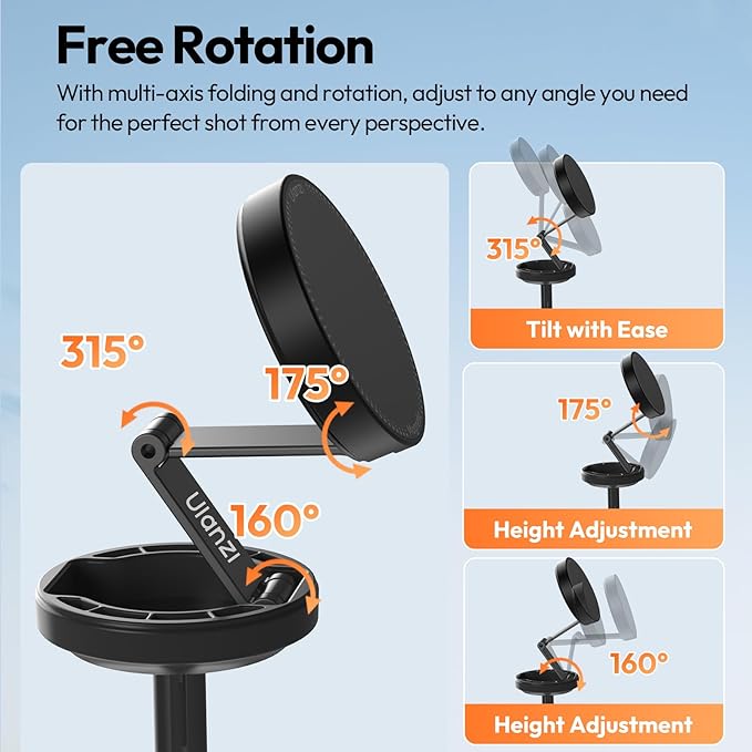 ULANZI Magnetic Phone Tripod, MT85 Auto Open Tripod with Enhanced 4-Leg, 60'' Selfie Stick Extendable Phone Stand, for Content Creation/Vlog, Compatible with iPhone 17/16/15/14/13/12 (Black)