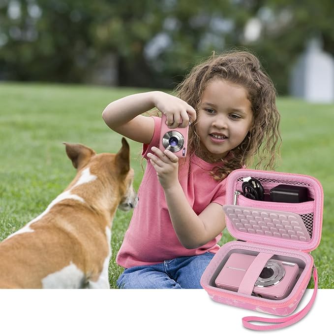Digital Camera Case Compatible with CAMKORY/ for Lecnippy/ for Lecran/ for KODAK PIXPRO/ for Qumcou/ for WONNIE Point & Shoot Cameras, Small Compact Camera Pouch for SD Card Accessories (rose pink)