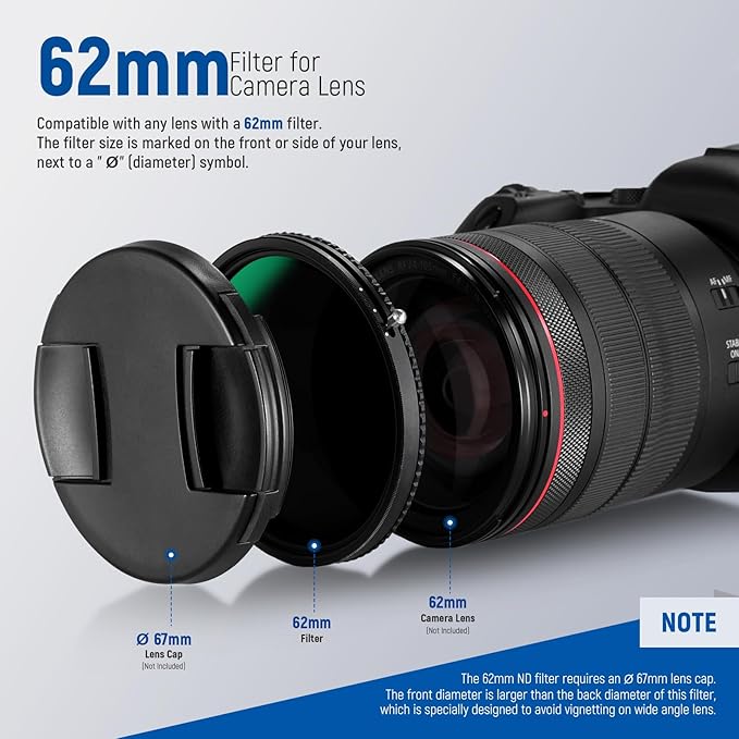 NEEWER 2 in 1 62mm Variable ND Filter ND2–ND32&CPL Filter(Circular Polarizer Filter) No X Cross/30 Layer Nano Coated/HD Optical Glass/Ultra Slim Aluminum Alloy Frame/Water Repellent/Scratch Resistant