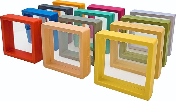 12PCS 3D Floating Frame Display Stand, Jewelry Box, Gift Box, Ornament Organizer, Small Travel Jewelry Box, PE Film Anti-Oxidation, Suspended Display Box Stackable (3.54*3.54，Type 5)