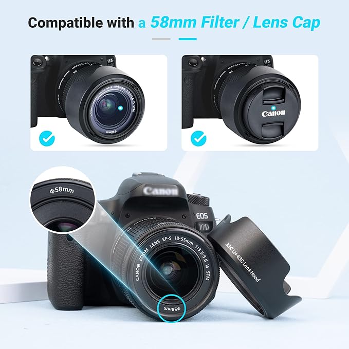 Lens Hood Shade for Canon EF-S 18-55mm f/3.5-5.6 is STM, RF-S 14-30mm f4-6.3 is STM PZ, RF 24-50mm f/4.5-6.3 is STM Lens Replaces Canon EW-63C Hood for Canon Rebel T8i T7i T7 EOS R50V R8 R10 90D 80D