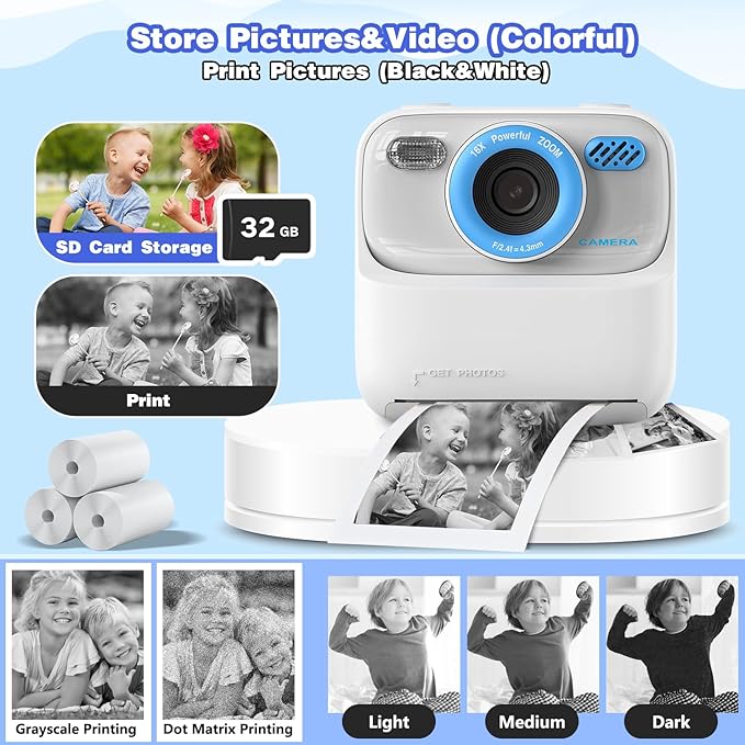 masterbee Kid Camera Instant Print Photo, Birthday Gifts for Girls and Boys, Kids Digital Camera Toys, 1080P HD Video, 3 4 5 6 7 8 9 10 11 12 Year Old Boy Gifts/Girl Gifts