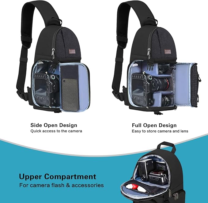 MOSISO Camera Sling Bag, DSLR/SLR/Mirrorless Camera Case Shockproof Photography Camera Backpack with Tripod Holder & Removable Modular Inserts Compatible with Canon/Nikon/Sony/Fuji, Black