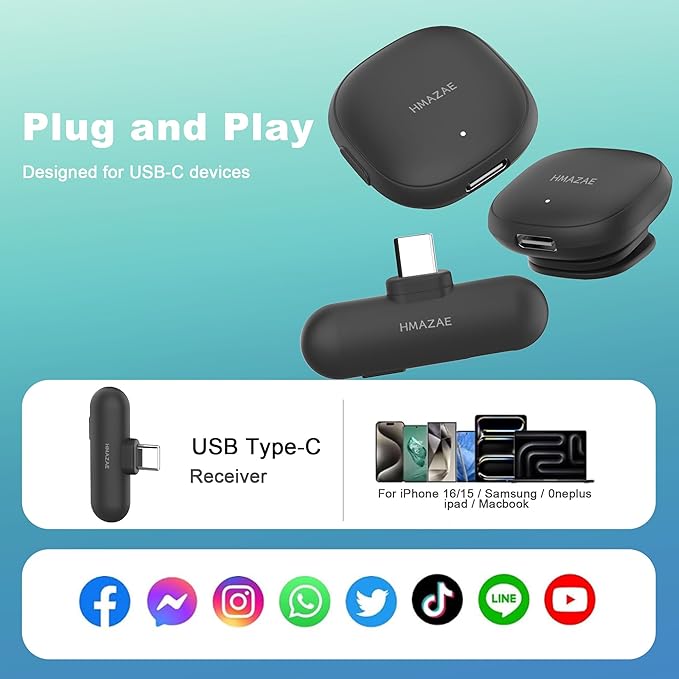 Mini Microphone for iPhone/iPad/Android, Professional Wireless Lavalier Microphone with Charging Case, USB-C Plug-Play, 3-Mode AI Denoise for Video Recording/Vlogging/YouTube/TikTok