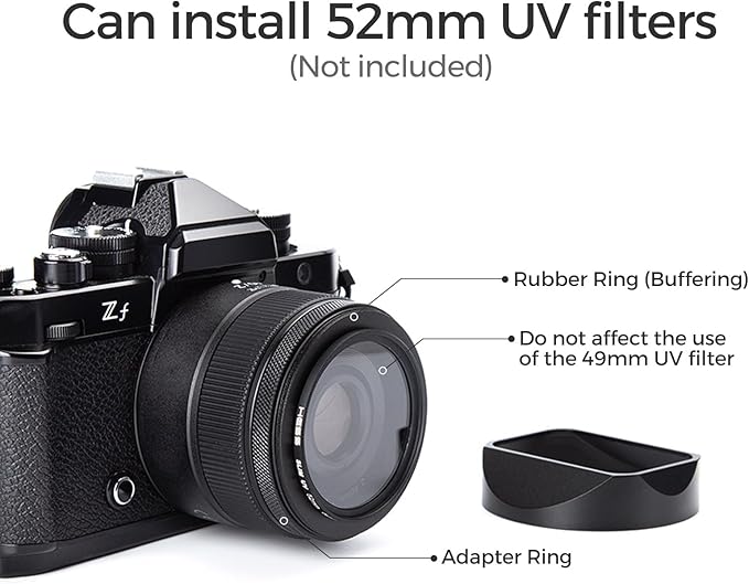 Metal Square Lens Hood (with Cover) with 49mm UV Filter Adapter Ring Compatible with for Fujifilm X100V/X100VI (Aluminum Alloy-Silver)