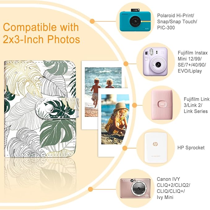 Lebrocoli Tropical Plants Small Photos Album for 2x3 Inch Films, 56 Pockets Mini Cute Albums Book for Polaroid Fujifilm Instax Mini Instant Camera Printer, Kpop Photocard Pictures Binders Holders