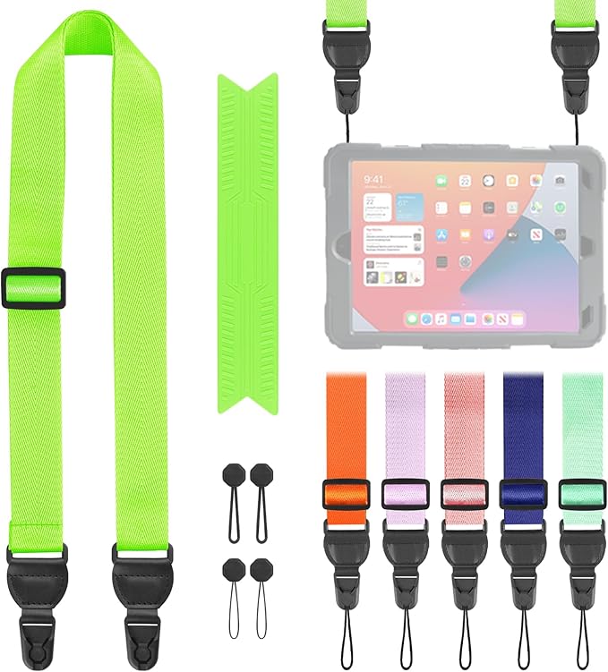 Adjustable Shoulder Straps, Universal IPad lanyard, Silicone Padded Camera Strap with Quick Release Buckle, Comfort Neck Strap for Cameras, iPads, Tablet Case, Binoculars (Fluorescent Green)