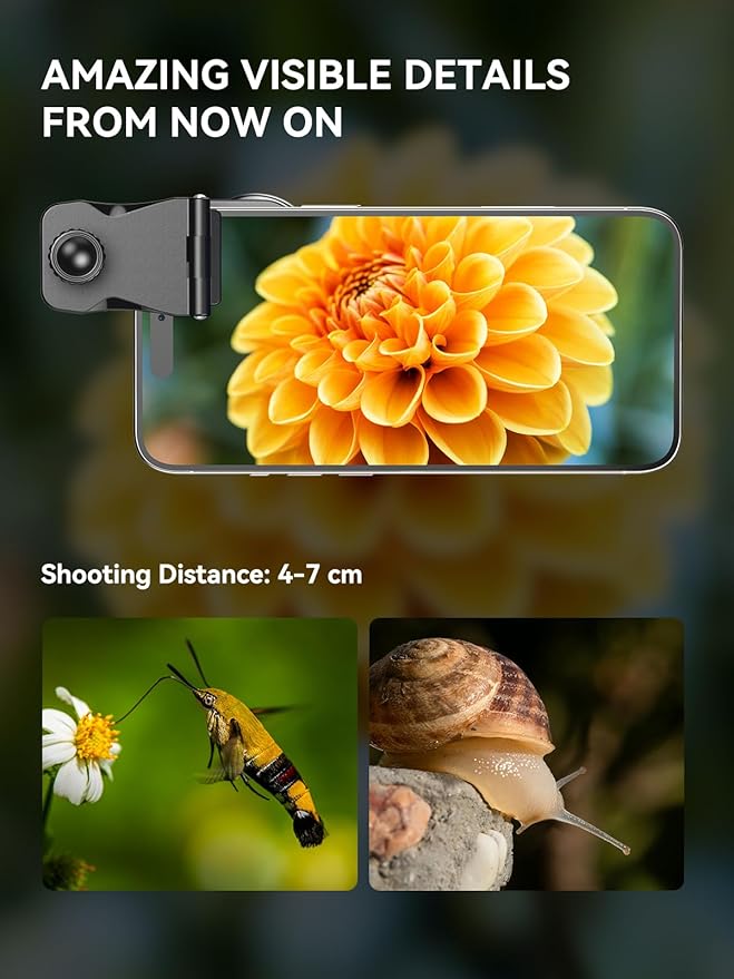 APEXEL Professional Macro Photography Lens with Fill Light for Smartphone, Macro Lenses for iPhone, Samsung, Galaxy, Android Phone(Fits for Almost All Phone), Cell Phone Lens Attachment for iPhone