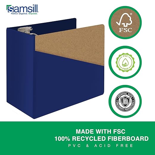 Samsill Durable 6 Inch Binder, Made in The USA, Locking D Ring Binder, Customizable Clear View Cover, Dark Blue, Holds 1225 Pages