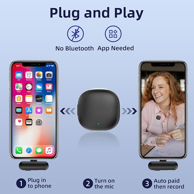 Wireless Microphone for iPhone 17 16 15 - Ai Noise Cancelling Mini Microphone USB C for Android Phone, Lavalier Mic with 35H Charging Case for Video Recording Vlogging YouTube Tiktok